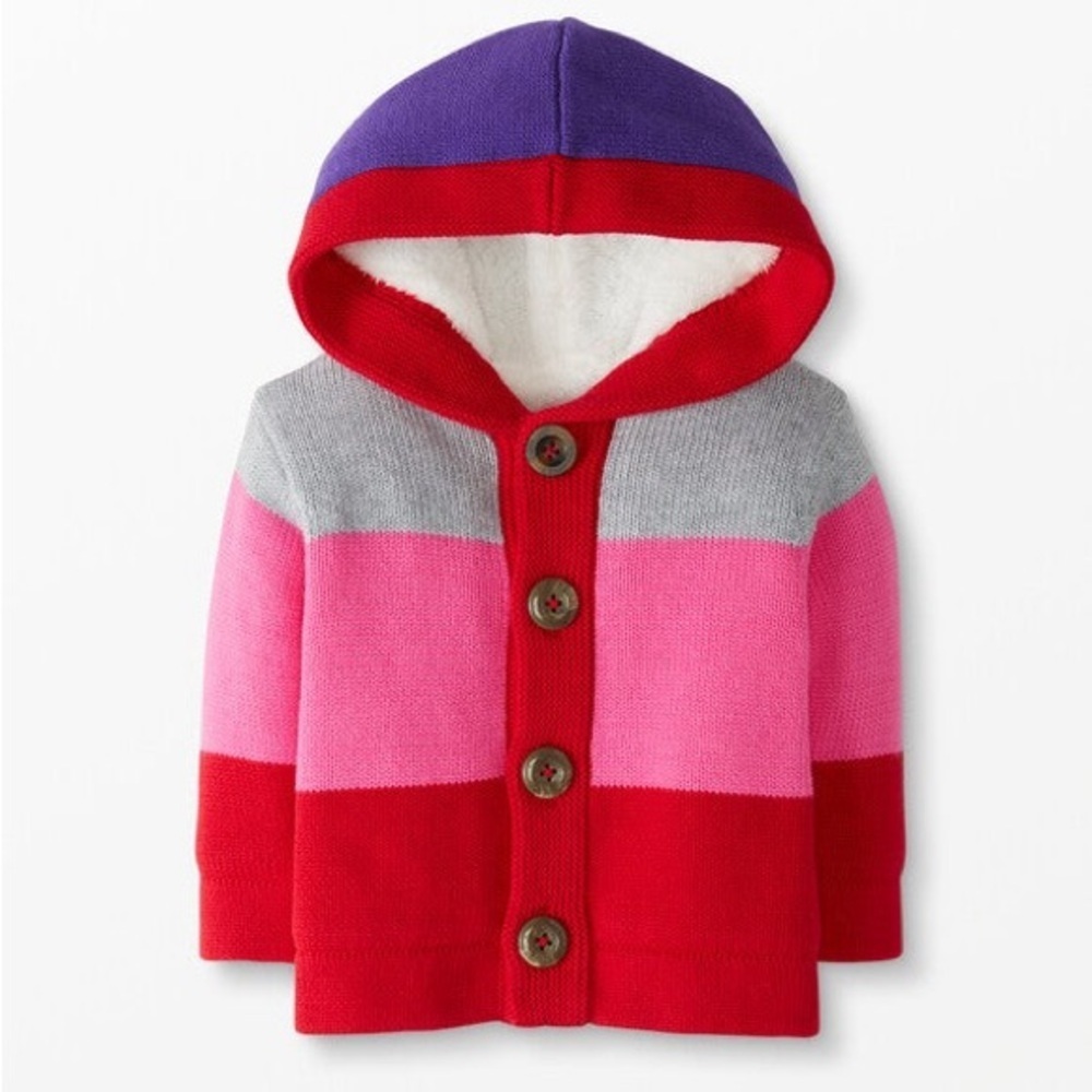 NEW Hanna Andersson Bright Basics Sherpa Colorful Striped Hooded Cardigan 12-18m